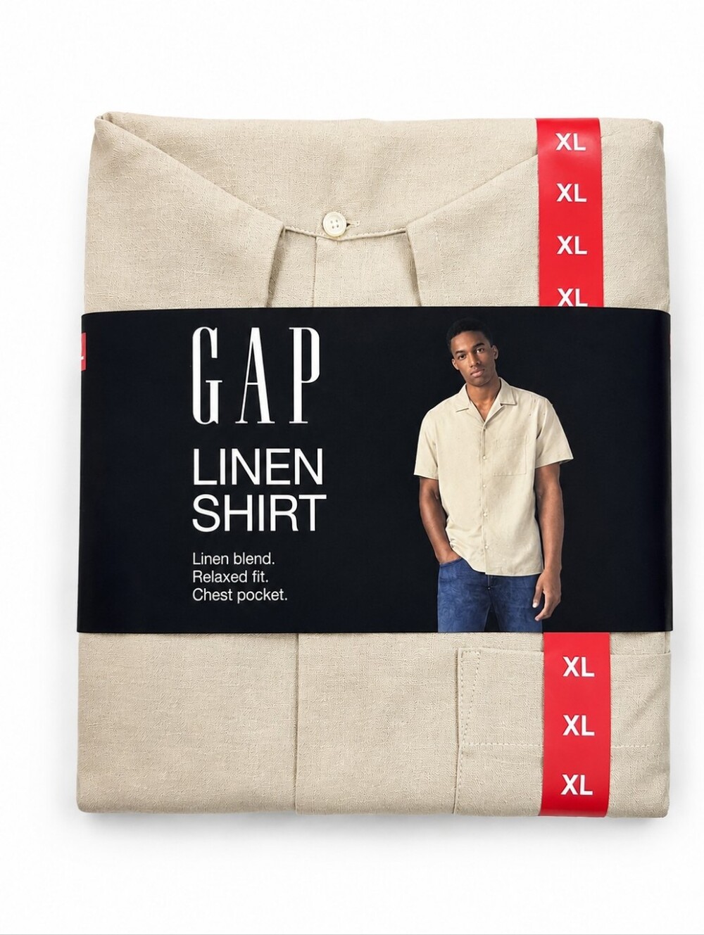NWT GAP XL Linen Blend Camp Shirt Khaki Resort Coastal Old Money Button Up
